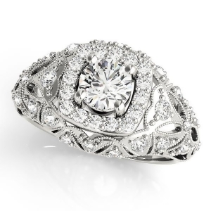 Antique Style Diamond Halo Engagement Ring Platinum 0.94ct - All