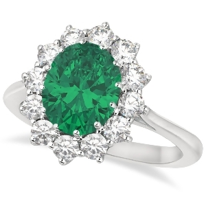 Oval Emerald and Diamond Accented Ring 18k White Gold 3.60ctw - All