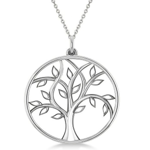 Family Tree of Life Pendant Necklace Plain Metal 18k White Gold - All