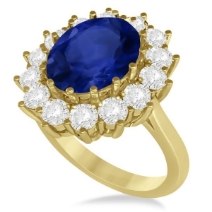 Oval Blue Sapphire and Diamond Accented Ring 18k Yellow Gold 5.40ctw - All