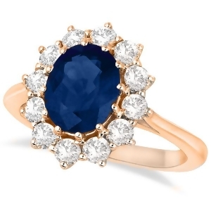 Oval Blue Sapphire and Diamond Accented Ring 14k Rose Gold 3.60ctw - All