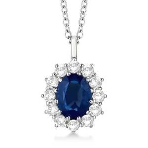 Oval Blue Sapphire and Diamond Pendant Necklace 18k White Gold 3.60ctw - All