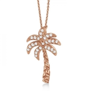 Palm Tree Shaped Diamond Pendant Necklace 18k Rose Gold 0.25ct - All
