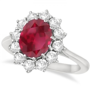 Oval Ruby and Diamond Accented Ring 18k White Gold 3.60ctw - All