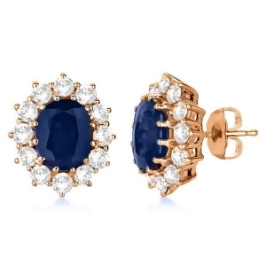 Oval Blue Sapphire and Diamond Earrings 14k Rose Gold 7.10ctw - All