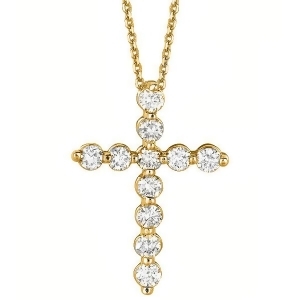 Diamond Cross Pendant Necklace in 18k Yellow Gold 1.01ct - All