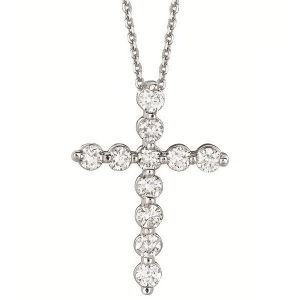 Diamond Cross Pendant Necklace in 18k White Gold 1.01ct - All