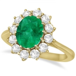Oval Emerald and Diamond Accented Ring 18k Yellow Gold 3.60ctw - All
