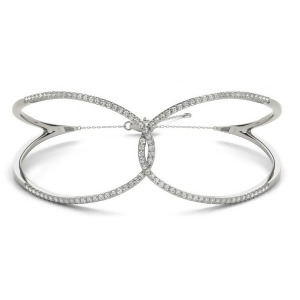 Diamond Butterfly Bangle Fashion Bracelet 14k White Gold 0.64ct - All