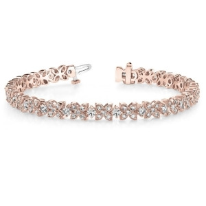 Diamond Floral Style Tennis Bracelet 18k Rose Gold 4.16ct - All