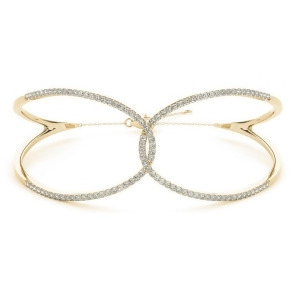 Diamond Butterfly Bangle Fashion Bracelet 14k Yellow Gold 0.64ct - All