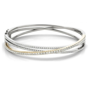 Diamond Multi-Row Bangle Bracelet 14k Two Tone Gold 2.27ct - All