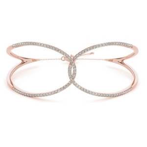 Diamond Butterfly Bangle Fashion Bracelet 14k Rose Gold 0.64ct - All