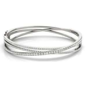 Diamond Multi-Row Bangle Bracelet 14k White Gold 2.27ct - All