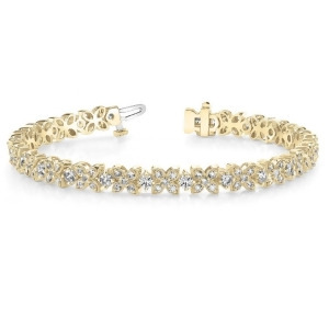 Diamond Floral Style Tennis Bracelet 18k Yellow Gold 4.16ct - All