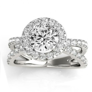 Diamond Split Shank Halo Engagement Ring Setting 18k White Gold 0.66ct - All