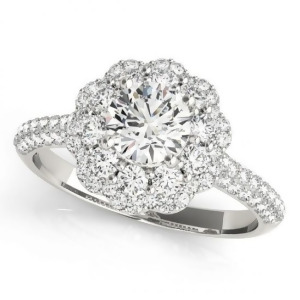 Diamond Floral Style Halo Engagement Ring 14k White Gold 1.54ct - All