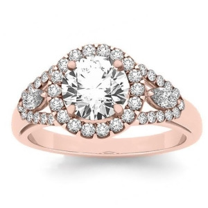 Marquise Sidestone Diamond Halo Engagement Ring 18k Rose Gold 1.59ct - All