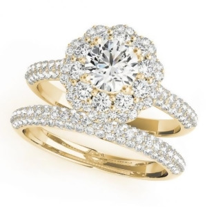 Diamond Floral Style Halo Bridal Set 14k Yellow Gold 1.91ct - All