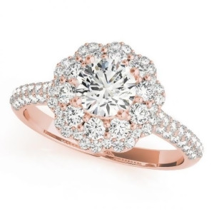 Diamond Floral Style Halo Engagement Ring 18k Rose Gold 1.54ct - All