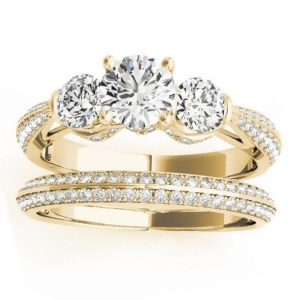 Diamond 3 Stone Engagement Ring Setting 14k Yellow Gold 1.04ct - All