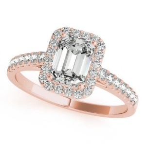 Diamond Halo Emerald-Cut Engagement Ring 14k Rose Gold 0.90ct - All