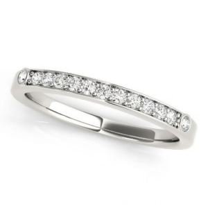 Diamond Prong and Bezel Set Wedding Band Ring 18k White Gold 0.10ct - All