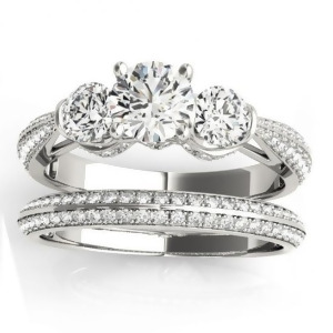 Diamond 3 Stone Bridal Set Setting 14k White Gold 1.04ct - All
