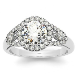 Marquise Sidestone Diamond Halo Engagement Ring 14k White Gold 1.59ct - All