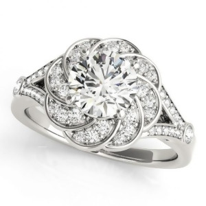 Diamond Floral Swirl Split Shank Engagement Ring 14k White Gold 1.25ct - All