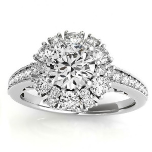 Diamond Halo Round Engagement Ring Setting 14k White Gold 1.01ct - All