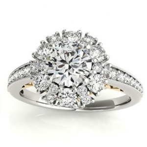 Diamond Halo Round Engagement Ring Setting 18k Two Tone Gold 1.01ct - All