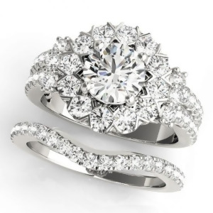 Diamond Halo Antique Style Bridal Set Platinum 2.36ct - All