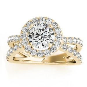 Diamond Split Shank Halo Engagement Ring Setting 18k Yellow Gold 0.66ct - All