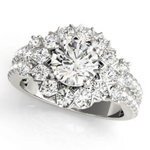 Diamond Halo Antique Style Engagement Ring 18k White Gold 2.04ct - All