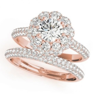 Diamond Floral Style Halo Bridal Set 18k Rose Gold 1.91ct - All