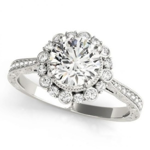 Diamond Flower Halo Vintage Engagement Ring Palladium 1.11ct - All
