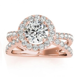Diamond Split Shank Halo Engagement Ring Setting 18k Rose Gold 0.66ct - All