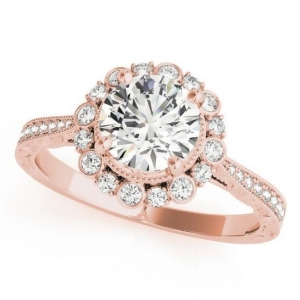 Diamond Flower Halo Vintage Engagement Ring 14k Rose Gold 1.11ct - All