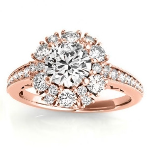 Diamond Halo Round Engagement Ring Setting 18k Rose Gold 1.01ct - All