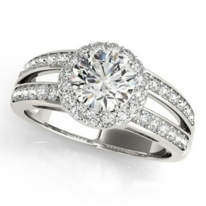 Diamond Split Shank Halo Engagement Ring 18k White Gold 1.50ct - All
