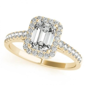 Diamond Halo Emerald-Cut Engagement Ring 14k Yellow Gold 0.90ct - All