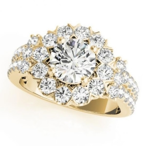 Diamond Halo Antique Style Engagement Ring 18k Yellow Gold 2.04ct - All