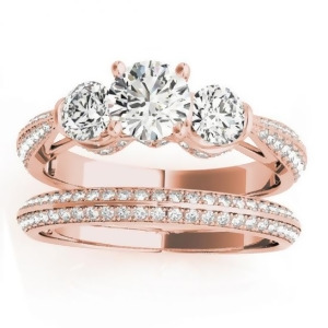 Diamond 3 Stone Engagement Ring Setting 14k Rose Gold 1.04ct - All