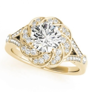 Diamond Floral Swirl Split Shank Engagement Ring 18k Yellow Gold 1.25ct - All