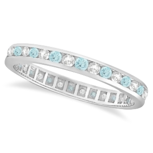Aquamarine and Diamond Channel-Set Eternity Ring Band 14k White Gold 1.04ct - All