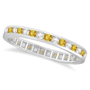 Yellow Sapphire and Diamond Channel Set Eternity Band 14k Gold Ring 1.04ct - All