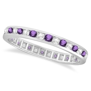 Amethyst and Diamond Channel Set Eternity Band Ring 14k White Gold 1.04ct - All