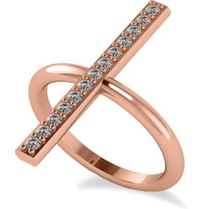 Vertical Diamond Studded Bar Ring 14k Rose Gold 0.26ct - All