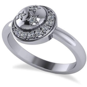 Crescent Moon and Stars Diamond Ring 14k White Gold 0.14ct - All